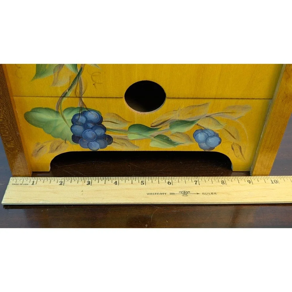 Hand Painted Wooden Storage Recipe Box Mail Organizer Grape Vine Kitchen Decor
